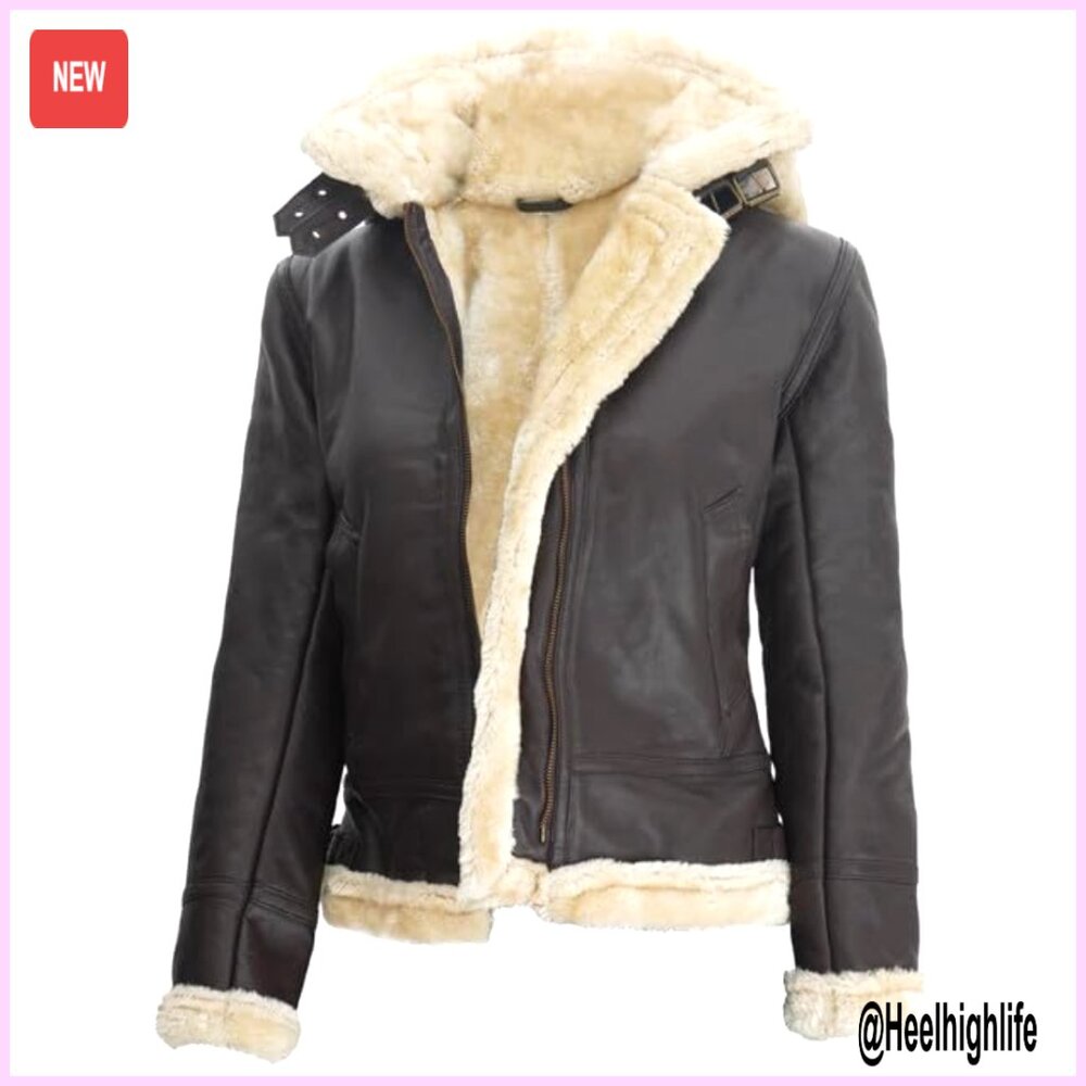 Lambskin Leather Jacket with Shearling Lining Detachable Hood